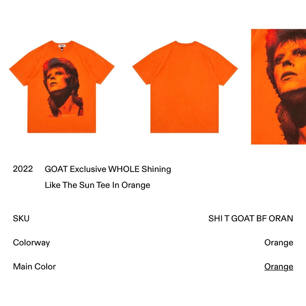 GOAT Exclusive WHOLE Shining
Like The Sun Tee In Orange